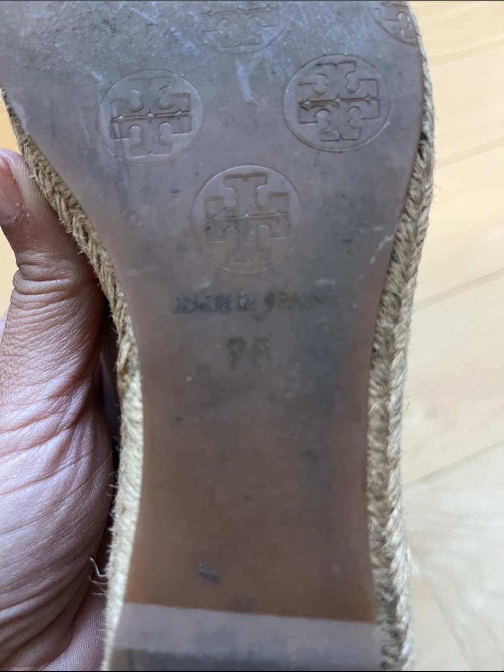 Tory Burch Black and Cream Espadrille Wedge Peep-Toe Heels - Picture 7 of 8